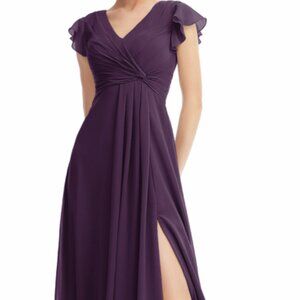 JJ's House - Size 14 - A-line V-Neck Floor-Length Chiffon Dress - Plum